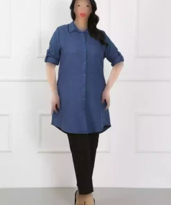 مانتو تونیک سایز بزرگ کتان نرم سرمه ای زنانه برند By Alba Collection کد 1742348463