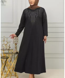 پیراهن ابریشم مصنوعی قلاب دوزی شده سایز بزرگ مشکی برند sefamerve کد 1742362869