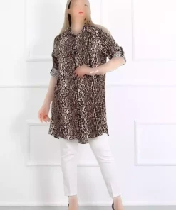 مانتو تونیک سایز بزرگ ابریشم مصنوعی پنبه پلنگی زنانه برند By Alba Collection کد 1742334187