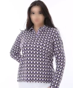 بلوز دکمه‎دار در لایکرا یقه پیراهنی سایز بزرگ بنفش زنانه برند Şans کد 1742308270