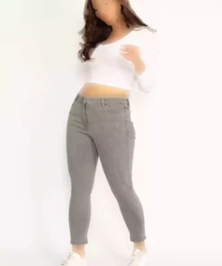 شلوار جین 5 جیب سایز بزرگ طوسی زنانه برند Şans کد 1742206384