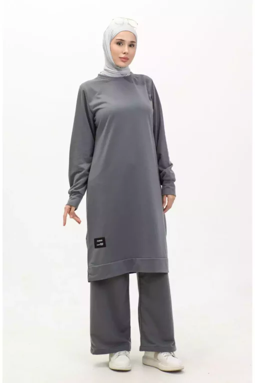 ست دوتایی تونیک دو نخ 6تیره طوسی شلوار برند sefamerve کد 1742355727