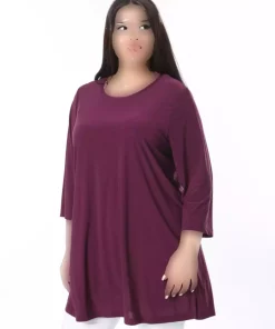 تونیک کشی آستین چاک دار یقه گرد سایز بزرگ بنفش زنانه برند Şans کد 1742224983