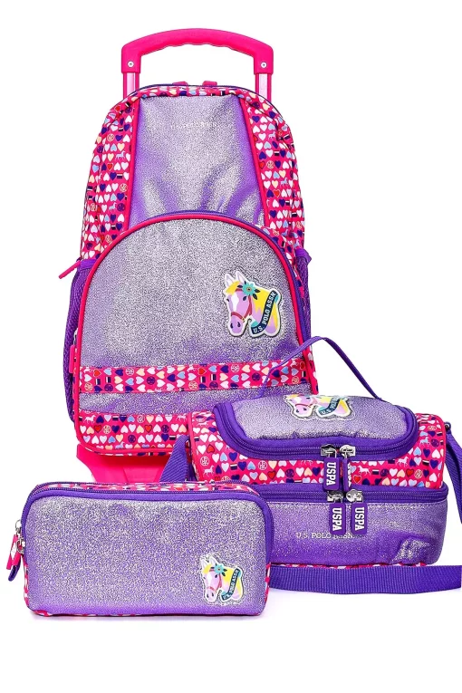 ست مدرسه چرخ دار کیف دخترانه چوگان برند U.S. Polo Assn. کد 1741288214