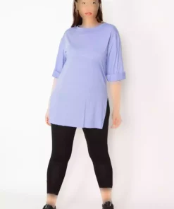 بلوز چاک دار آستین سایز بزرگ نیلی زنانه برند Şans کد 1742308269