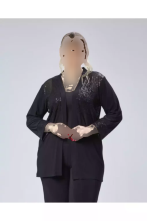 بافتنی در پولکی آستین سایز بزرگ سیاه زنانه برند Şans کد 1742193664