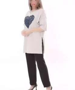 بلوز چاک دار چاپی سایز بزرگ قهوه ای سموری زنانه برند Şans کد 1742181728
