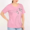 بلوز در پارچه پنبه ای چاپی سایز بزرگ صورتی زنانه برند Şans کد 1742165534