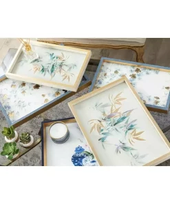 سینی تزئینی شیشه ای بامبو کرم طلایی 22x37cm برند English Home کد 1740970452