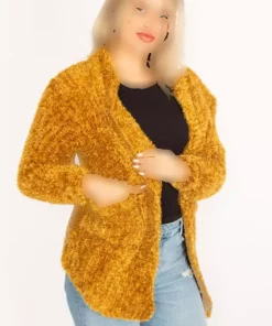 بافتنی جیب دار کلفت سایز بزرگ زعفرانی زنانه برند Şans کد 1742193669