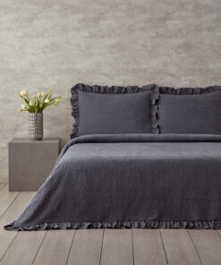 ست روکش کتانی دو نفره با طراحی فرفری و رنگ آنتراسیت کد 1743503193