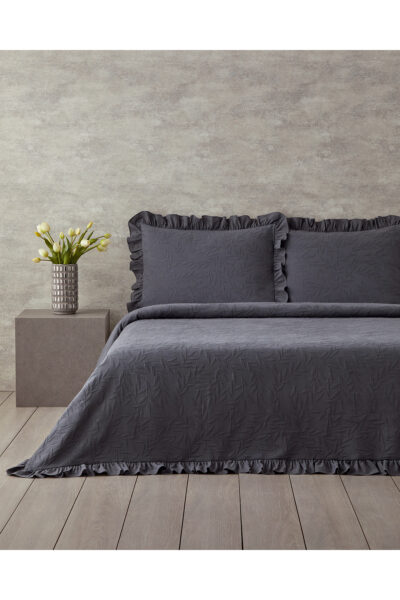 ست روکش کتانی دو نفره با طراحی فرفری و رنگ آنتراسیت کد 1743503193