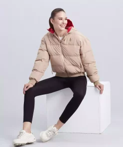 کاپشن پفی بژ زنانه ژاکت کلاه دار برند Skechers کد 1743733865