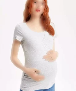 تیشرت بارداری شیردهی خالدار طوسی زنانه برند Defacto کد 1745065689