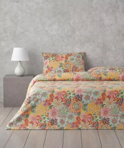 ست کاور سرویس خواب دو نفره نارنجی صورتی قابل اتو کشی راحت شکوفه می دهد 200x220cm برند English Home کد 1743503445