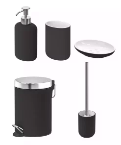 فرچه دستشویی ظرف صابون سطل زباله ست سرویس بهداشتی دندان مشکی (چینی) (فولاد) برند IKEA کد 1748323442