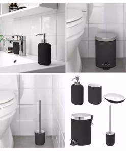 فرچه دستشویی ظرف صابون سطل زباله ست سرویس بهداشتی دندان مشکی (چینی) (فولاد) برند IKEA کد 1748323442