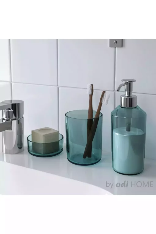 ظرف صابون ست سرویس بهداشتی شیشه ای شفاف طوسی برند IKEA کد 1748328068