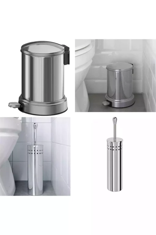 فرچه دستشویی سطل زباله ست سرویس بهداشتی فولادی ضد زنگ 4لیتر طوسی & برند IKEA کد 1748323444
