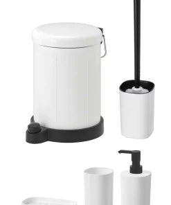 فرچه دستشویی ظرف صابون سطل زباله ست سرویس بهداشتی پلاستیکی فولادی دندان سفید برند IKEA کد 1748323387