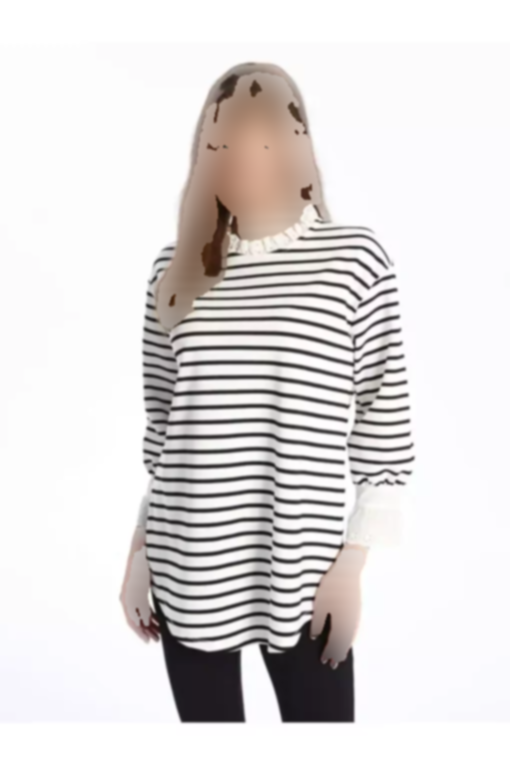 تونیک راحت راه‎راه یقه گرد سرمه ای زنانه برند LC Waikiki کد 1748058366
