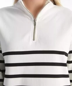 سوییشرت راحت راهراه یقه ایستاده زنانه مشکی برند LC Waikiki کد 1750995664