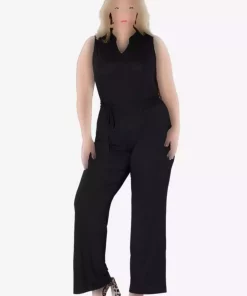 سرهمی برش راحت ساده پاچه سایز بزرگ سیاه بدون آستین، زنانه برند Şans کد 1750954688