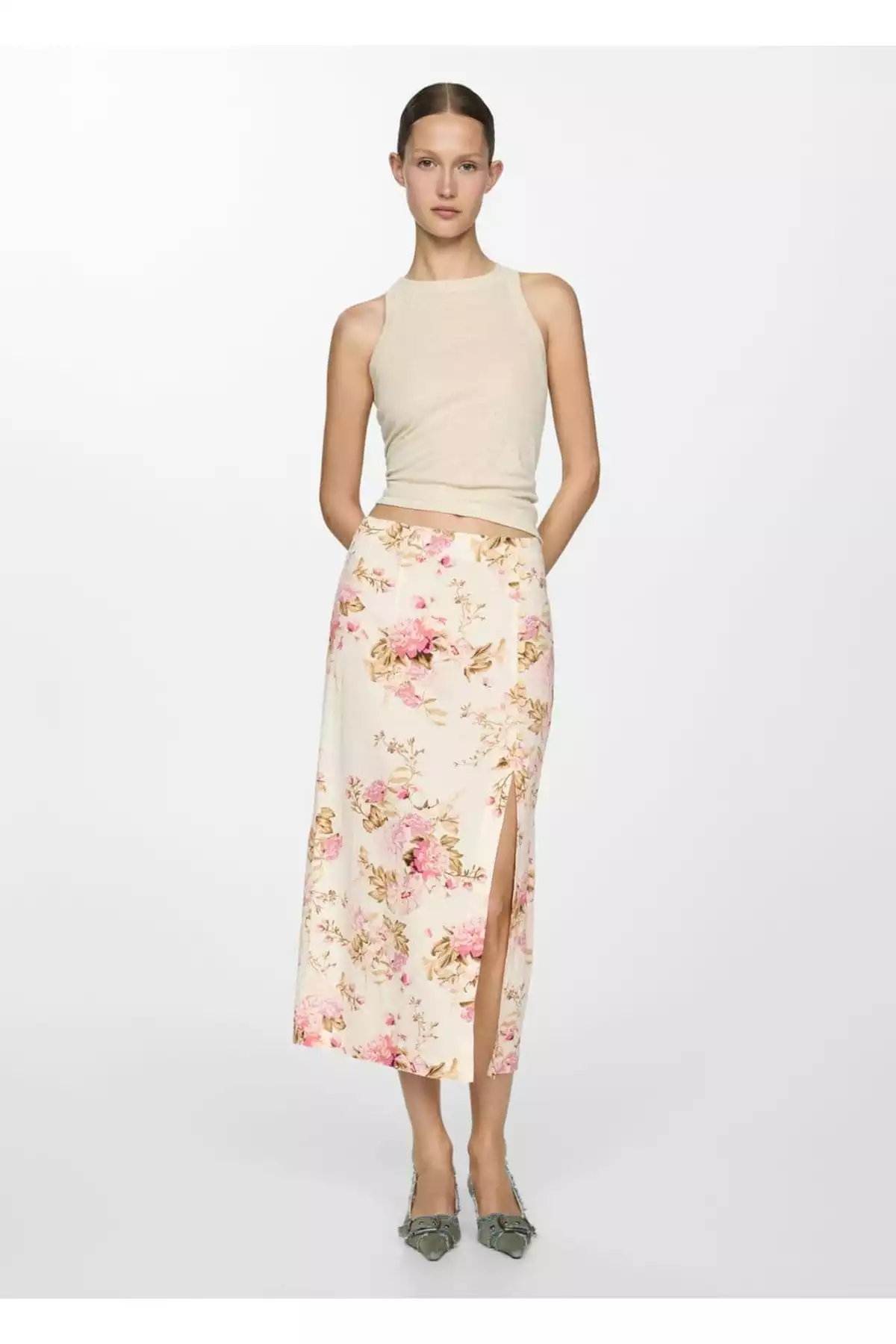 دامن کتان چاک دار برند MANGO کد 1751193727