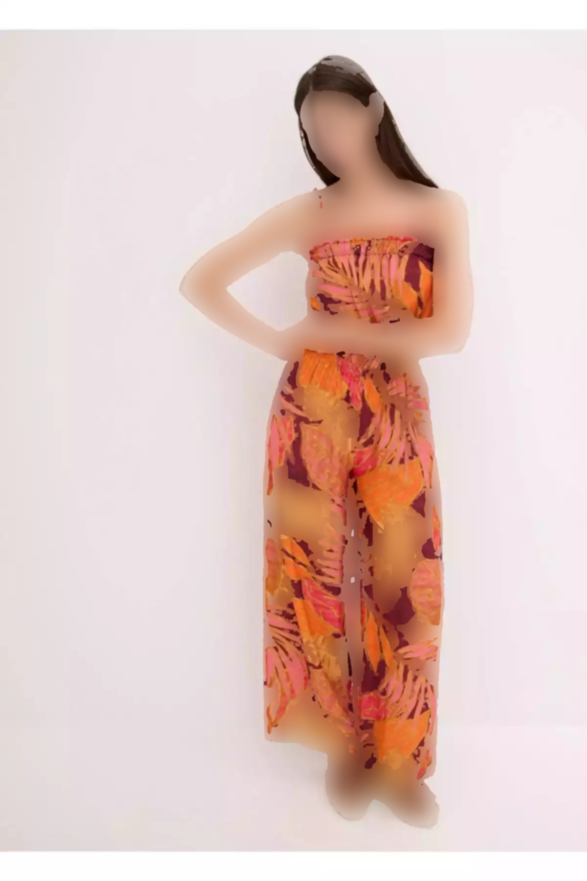 سرهمی ابریشم مصنوعی بنددار طرحدار سایز بزرگ نارنجی زنانه برند Şans کد 1750954690