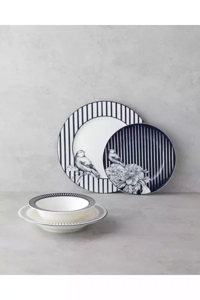 سرویس غذاخوری چینی 6نفره 24تکه باغ سرمه ای سفید برند English Home کد 1750188071