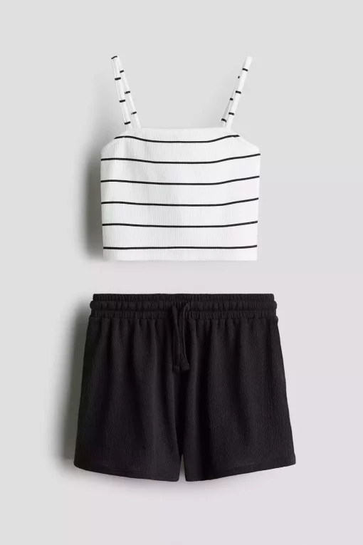 ست شلوارک بالا 2تیکه دار بند‎دار برند H&M کد 1749496584
