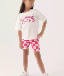 کرم ست شلوارک دخترانه برند U.S. Polo Assn. کد 1749501063