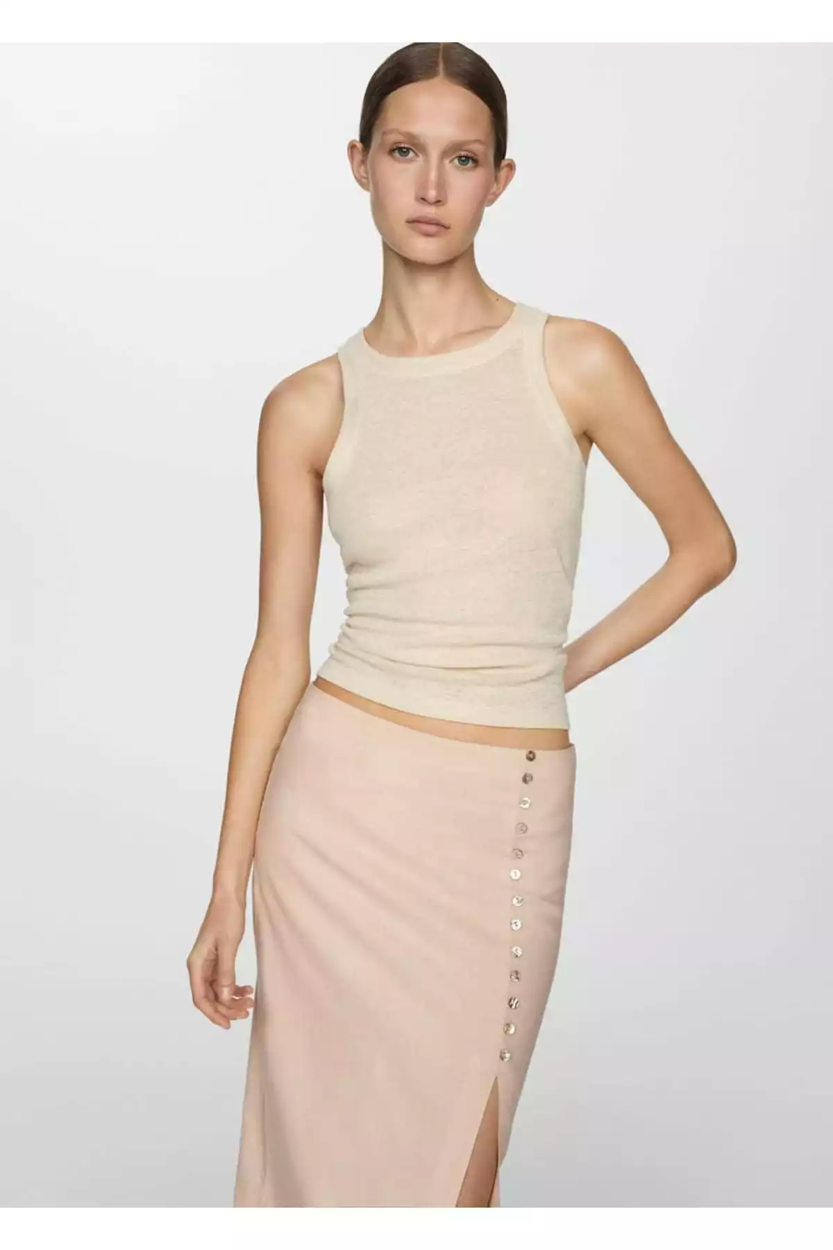 دامن کتان چاک دار برند MANGO کد 1751186469