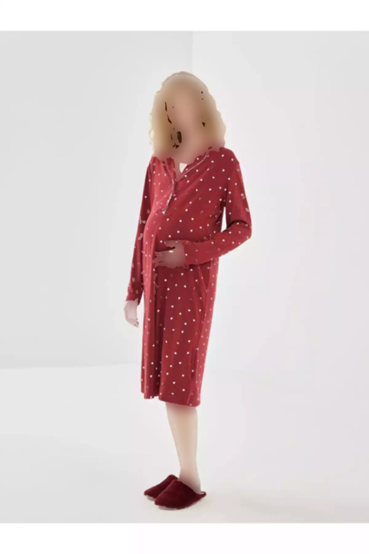 سرهمی بارداری پیراهن یقه خالدار رویای بورگوندی برند LC Waikiki کد 1750981865