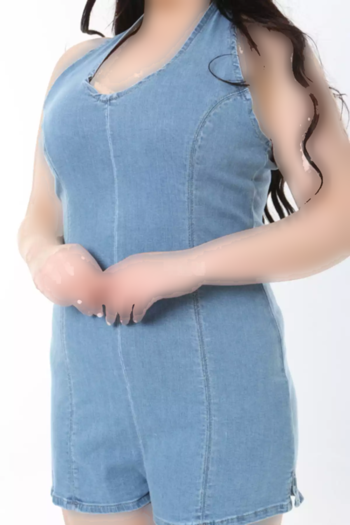 سرهمی شلوارک جین عقب گرهدار سایز بزرگ آبی زیپدار زنانه برند Şans کد 1750954750