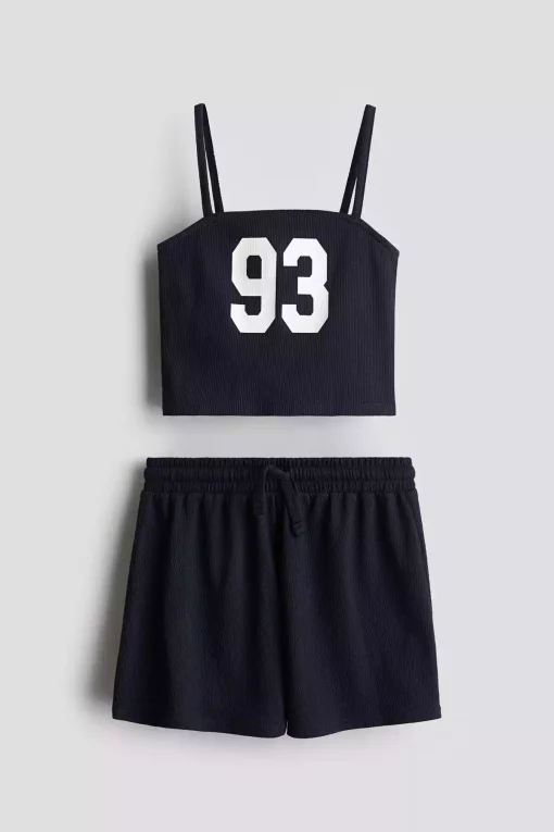 ست شلوارک بالا 2تیکه دار بند‎دار برند H&M کد 1749498063