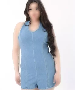 سرهمی شلوارک جین عقب گرهدار سایز بزرگ آبی زیپدار زنانه برند Şans کد 1750954750