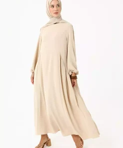 پیراهن برش گشاد طرحدار چیندار رنگ سنگی رفکا برند Refka کد 1753720991