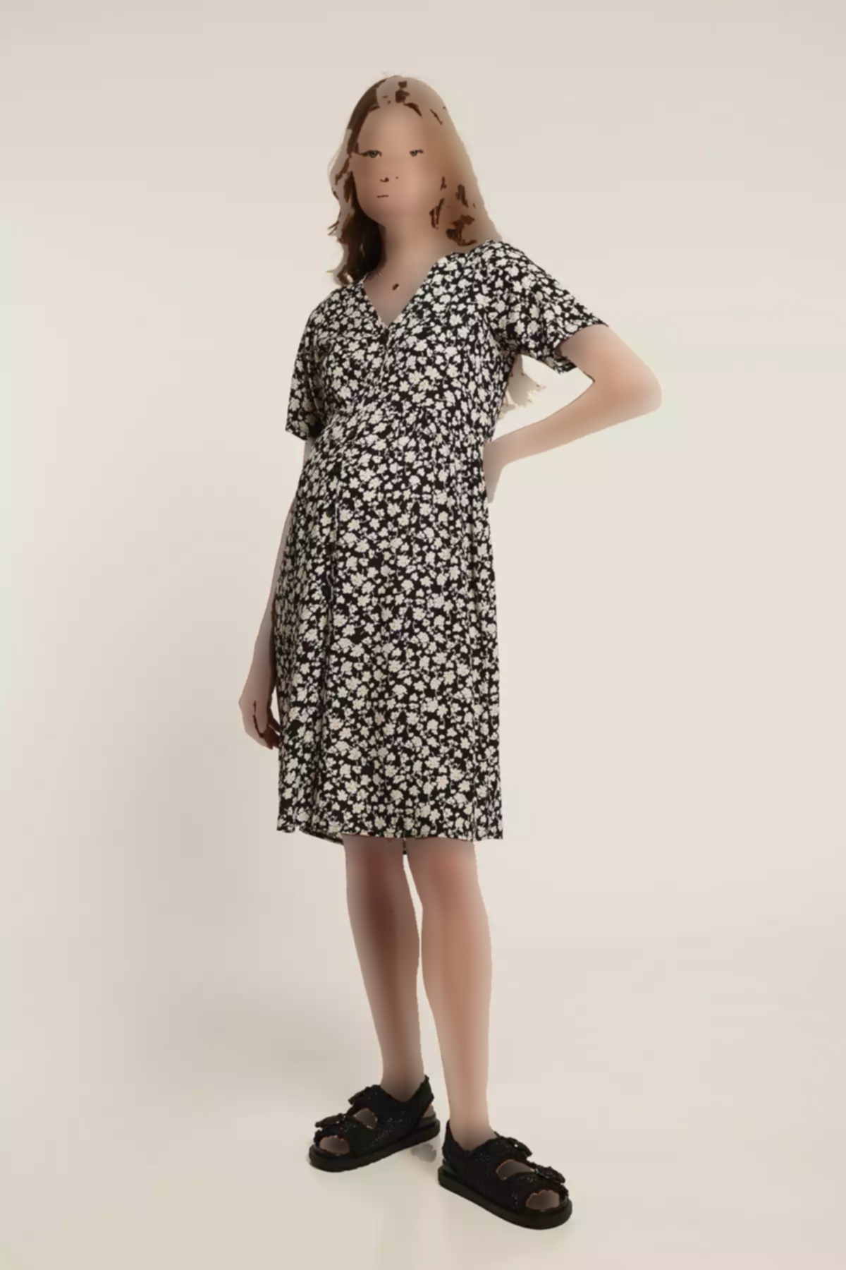 پیراهن شیردهی آستین کوتاه یقه هفت بارداری مشکی راس برند Lyn Mama کد 1753850534