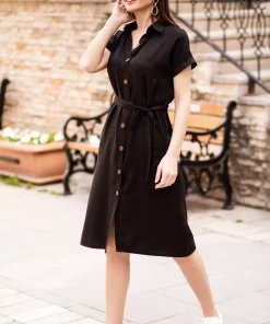 پیراهن کمر آستین کوتاه کمربنددار مشکی زنانه برند armonika کد 1753591869