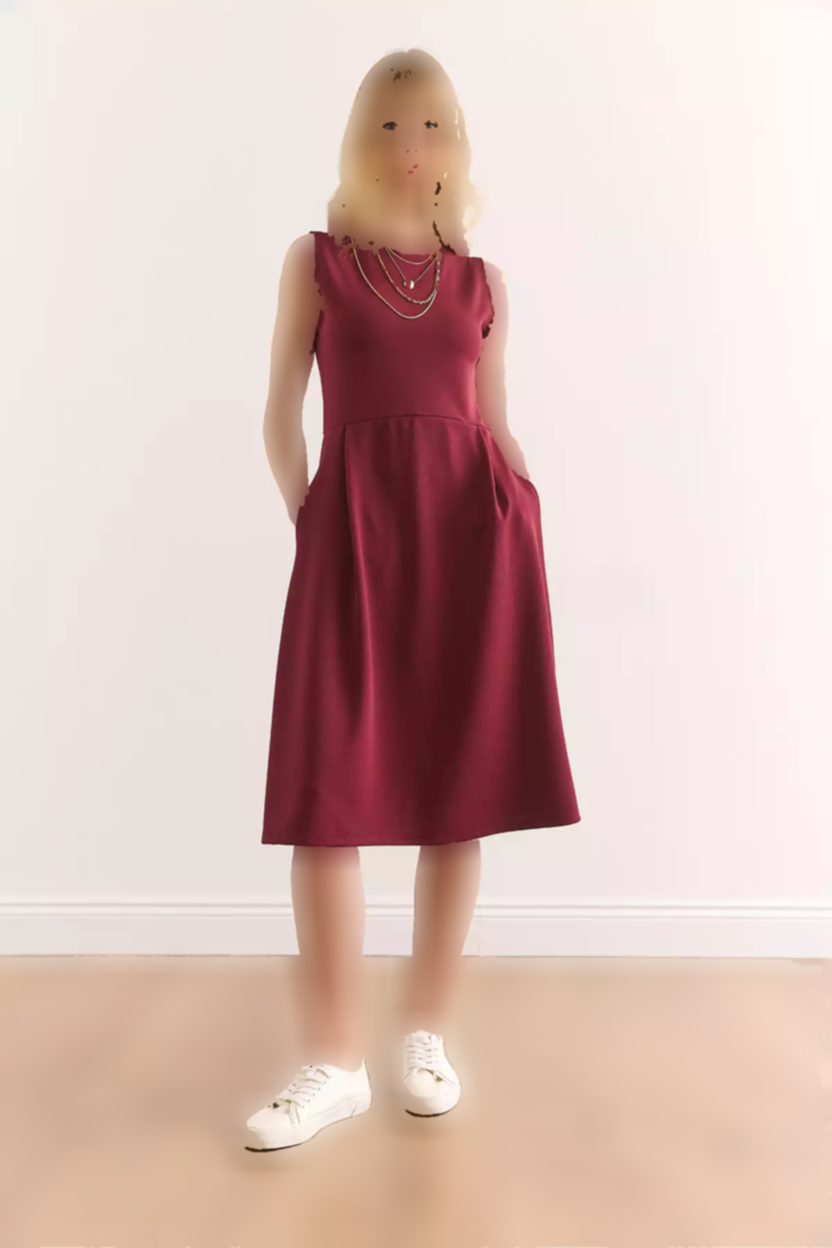 پیراهن جیب دار ساده کلوش زرشکی زنانه برند Olalook کد 1753677670