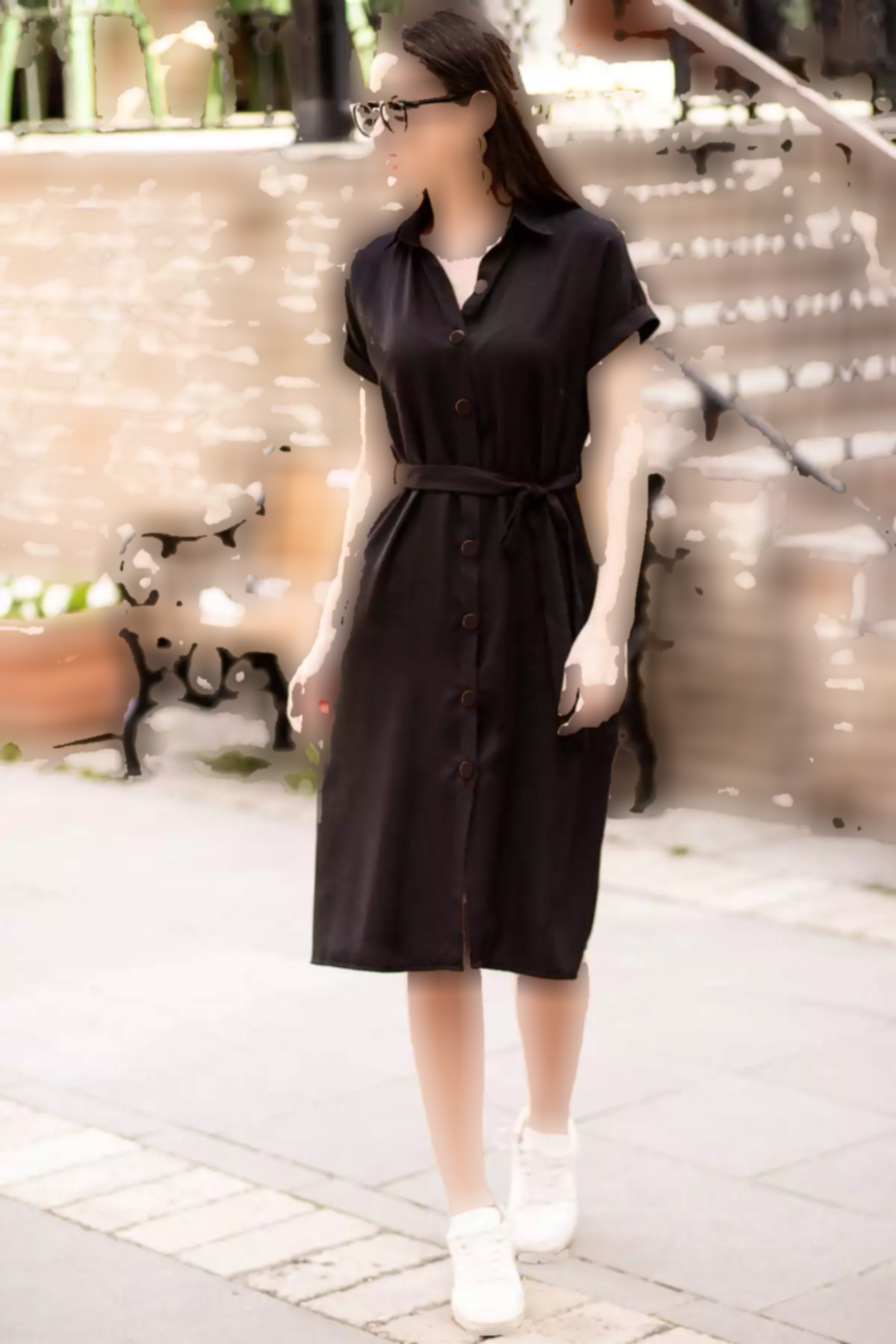 پیراهن کمر آستین کوتاه کمربنددار مشکی زنانه برند armonika کد 1753591869
