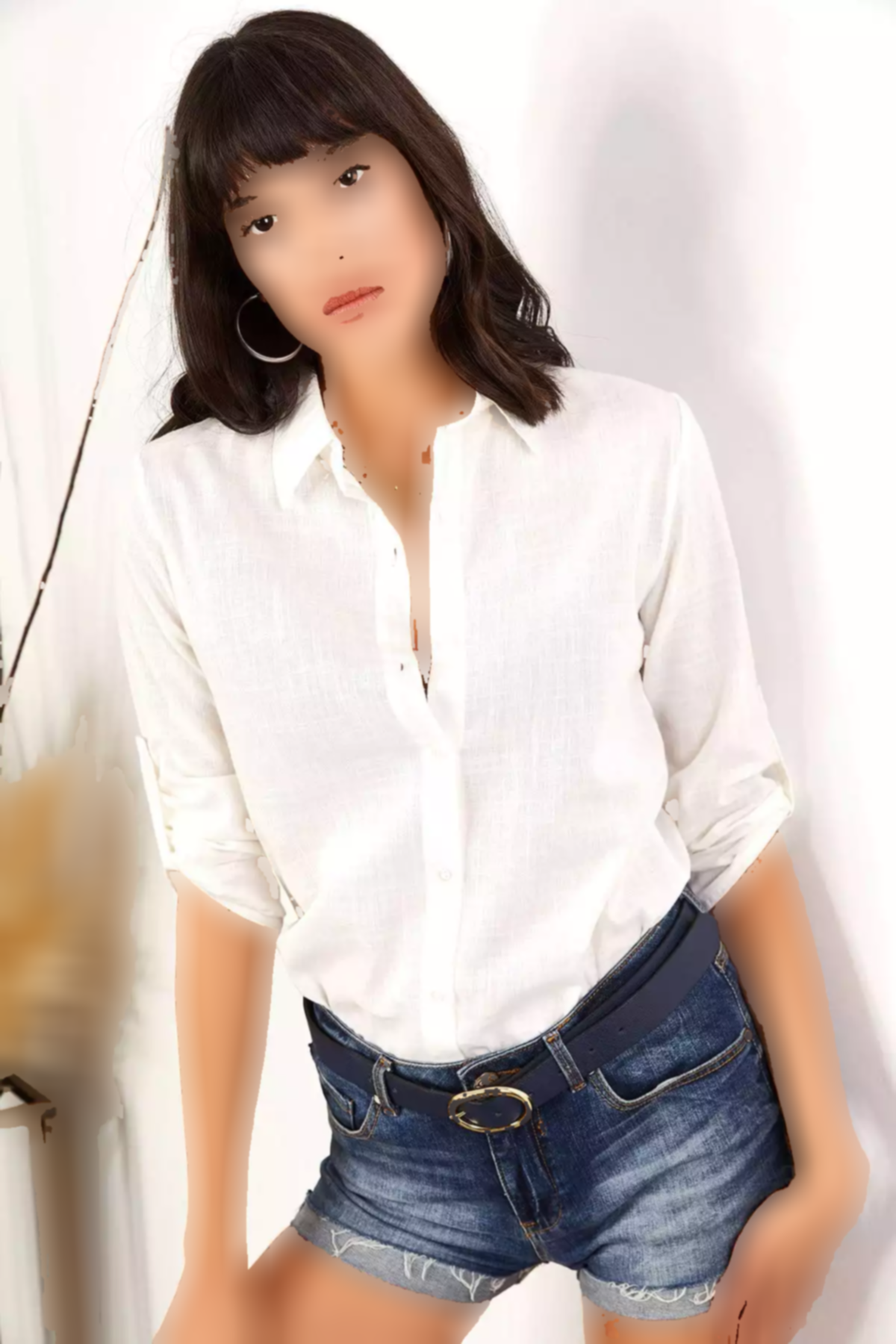 پیراهن کتان تا شده آستین سفید زنانه برند Olalook کد 1753665726