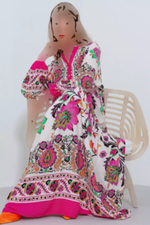 پیراهن کرم ابریشم مصنوعی طرح‎دار سرخابی زنانه برند Bigdart کد 1753605668