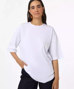 ساده شانه باز افتاده یقه گرد سفید رفکا تیشرت زنانه برند Refka کد 1753723270