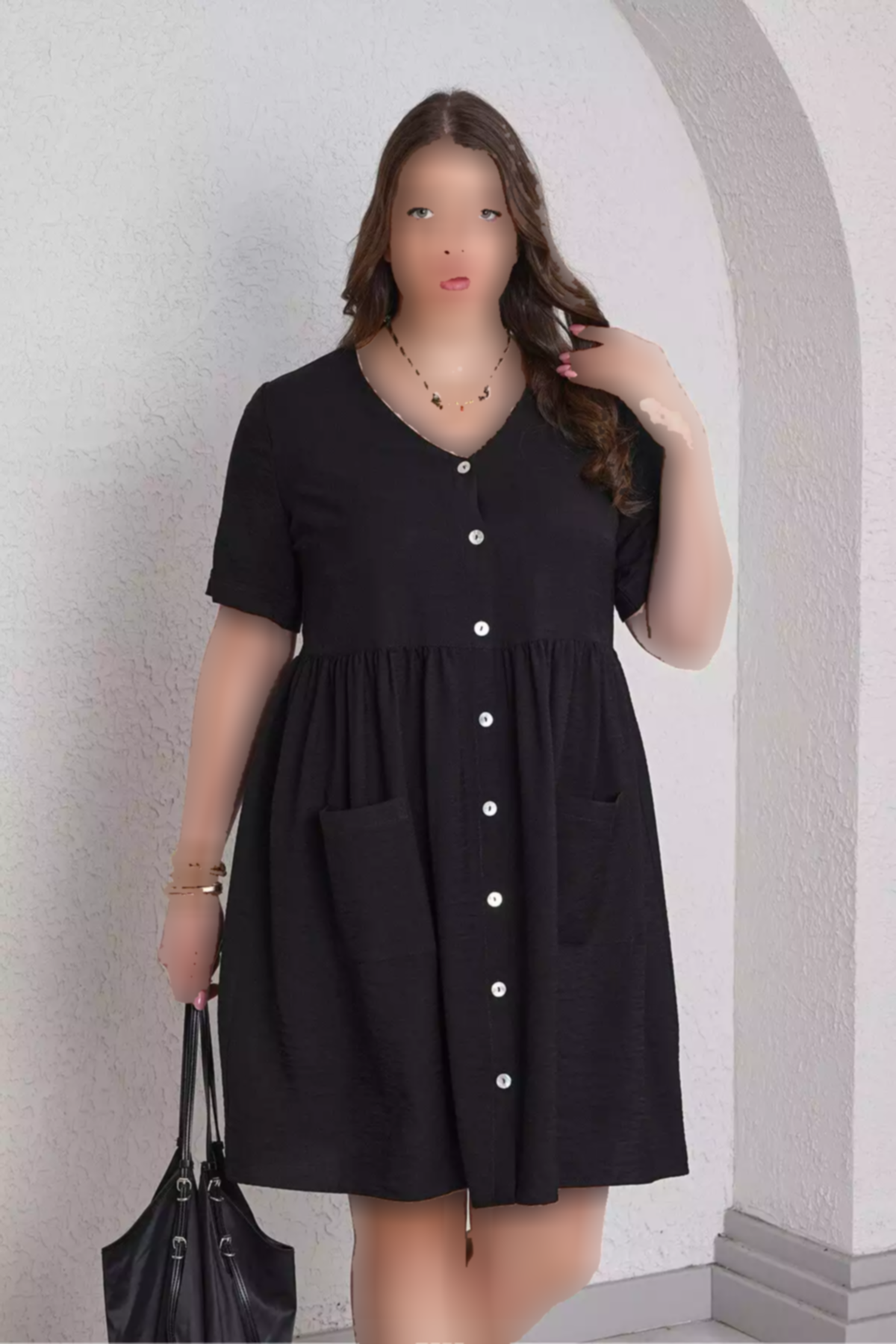 پیراهن یقه هفت کتان بافتنی برند Büyük Moda کد 1753839124