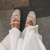 کفش عروسکی گرد نوک طرح نگین دار گلدوزی شده سفید زنانه برند StWenn کد 1753608122