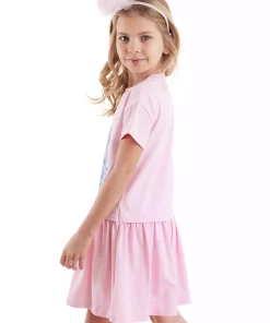 پیراهن پانیه تابستانی چیندار دامن پلنگی صورتی دخترانه برند Denokids کد 1753833070