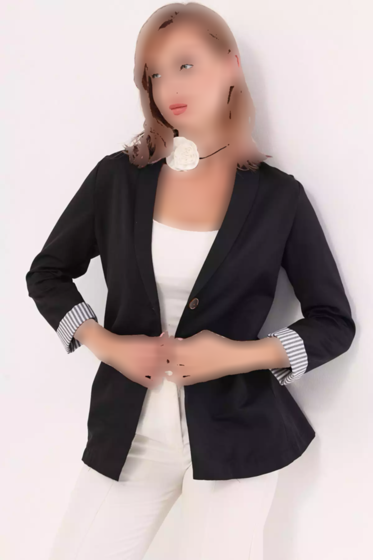 کت تک دکمه راهراه داخل آستین مشکی زنانه برند armonika کد 1753597329
