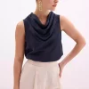 بلوز یقه ساتن سرمه ای برند Sateen کد 1753365191